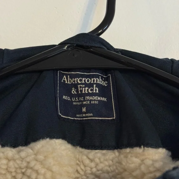 Abercrombie & Fitch Vintage Men’s Medium Navy Hooded Jacket Parka Sherpa - Picture 2 of 7